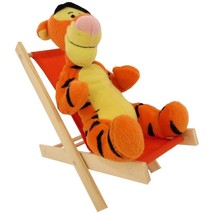 Handmade Toy Folding Deck Chair, Wood and Orange Fabric - £5.45 GBP