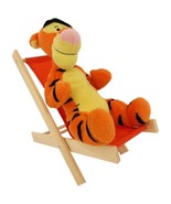 Handmade Toy Folding Deck Chair, Wood and Orange Fabric - £5.45 GBP