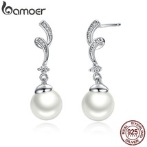 Unique Design 100% 925 Sterling Silver Simulated Pearl &amp; Wave Drop Earrings Wome - £16.05 GBP