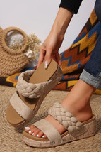 Light French Beige Woven Suede Band Wedge Slippers - $24.40