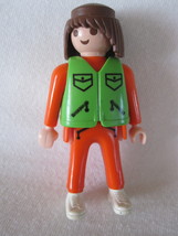 Geobra / Playmobil Figure: Nougat Body &amp; Head, Brown Hair w/ Red &amp; Green Outfit - $5.00