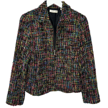 Coldwater Creek Womens Tweed Zip Blazer Jacket Sz 8 Black Multicolor Wool Blend - £35.44 GBP