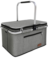 35L Large Picnic Basket 2 Layers of Internal Pockets Leak-Proof and Insu... - $50.21 CAD