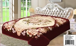 Flowers Burgundy Paradise 2 Ply Plush Blanket Softy And Warm Twin Size - £35.19 GBP
