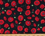 Cotton Flowers Floral Tossed Medium Red Poppies Fabric Print by the Yard... - $13.95