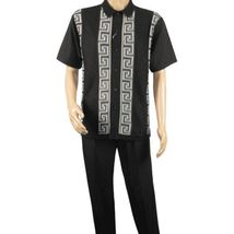 Men Silversilk 2pc walking leisure Matching Suit Italian woven knits 51011 Black image 2