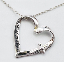 Sterling Silver 925 Life Is Fragile Handle With Prayer Heart Cross Necklace - £27.52 GBP