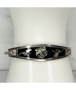 Vintage Taxco Mexico Silver Tone Abalone Shell Flower Hinge Bangle Bracelet - $24.74