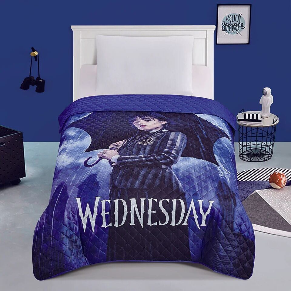 WEDNESDAY ADDAMS NETFLIX SERIE LICENSED BEDSPREAD AND SHEET  4 PCS TWIN SIZE