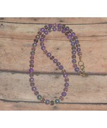 Necklace Beaded Purple Glass with Designs Metal Spacers 18.5&quot; Appx. New ... - £9.43 GBP
