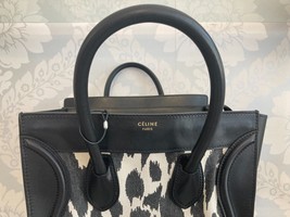 CELINE PARIS Black Leather Animal Print Mini Luggage Tote Handbag/Satchel $3350 - £1,558.22 GBP