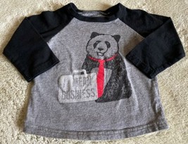 First Impressions Boys Gray Black Panda Tie Raglan Long Sleeve Shirt 6-9... - $5.39