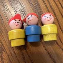 Vintage Fisher-Price Little People 3 WOOD Mad Angry BOYS with caps Bully... - $14.80