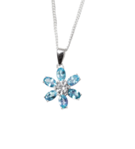 Swiss Blue Topaz Necklace Natural Blue Topaz Pendant Necklace Flower Pendant - £39.16 GBP+