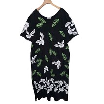 M. Mac Women’s 2X Dress Short Sleeve Black Green White Floral Leaf Maxi ... - $33.54