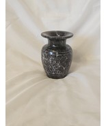 Oaxacan Mexican Vase Black Marble Carved Etched Floral Design 5&quot; High - $469.34 MXN
