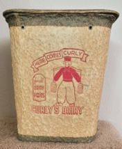 Vintage CURLY&#39;S DAIRY Paper Cardboard Container with Lid HERE COMES CURL... - $79.00