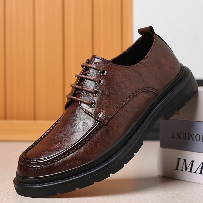 Men&#39;s Casual Business Shoes  Leather Mens Thick Sole -up Dress Office Fl... - £136.75 GBP