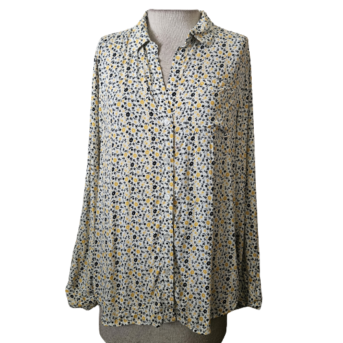 Primary image for Yellow Floral Pattern Button Up Blouse Size Large