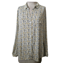 Yellow Floral Pattern Button Up Blouse Size Large - £27.66 GBP