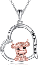 Gifts for Women Girls Wife Mom, Highland Cow Necklace Sterling Silver Animal Nec - £40.38 GBP