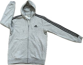 Adidas Men&#39;s Gray Essentials Fleece 3-STRIPES Full Zip Hoodie, HB0041 - £39.61 GBP