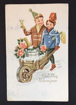 Vintage Dutch Greeting Card Happy New Year 1940s Man Woman Champagne - £9.49 GBP