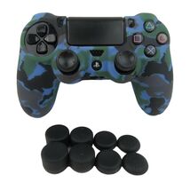 Silicone Blue Camo Grip Soft Shell + (8) Multi Thumb Caps For PS4 Contro... - $12.67 CAD