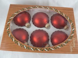 Set of 6 Classic Krebs Mercury Glass Christmas Ornaments Bright Red with Tradema - £17.33 GBP