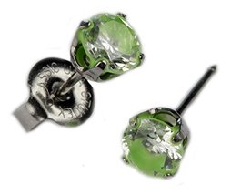 Ear Piercing Studs Earrings Silver 5mm Neon Green Rimmed CZ Stainless St... - £7.81 GBP