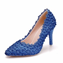 Lace Flower Wedding Shoes Beautiful Handmade Women High Heels Girl Party Prom Pu - £65.07 GBP