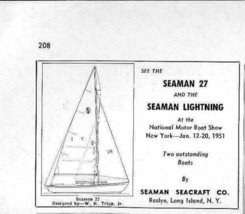1951 Print Ad Seaman 27 &amp; Lightning Sail Boats Seaman Seacraft Roslyn,L.... - $8.90
