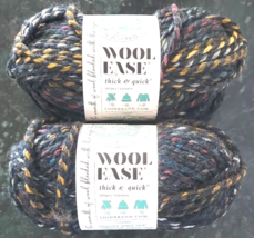 Lion Brand Yarn BEDROCK Wool Ease 2 Skeins Thick &amp; Quick Black Stripe 87... - £9.49 GBP