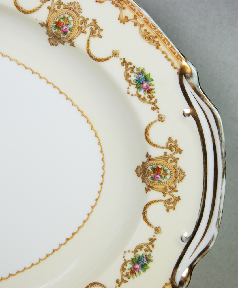 Noritake Large Platter 16.25"x12" Cream Rim Tan Swags Floral Cartouche Vintage Item image 3