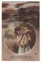 Beautiful Woman Greetings ~ Flowers ~ Landscape Art ~ 1910s Vintage Postcard - £2.35 GBP