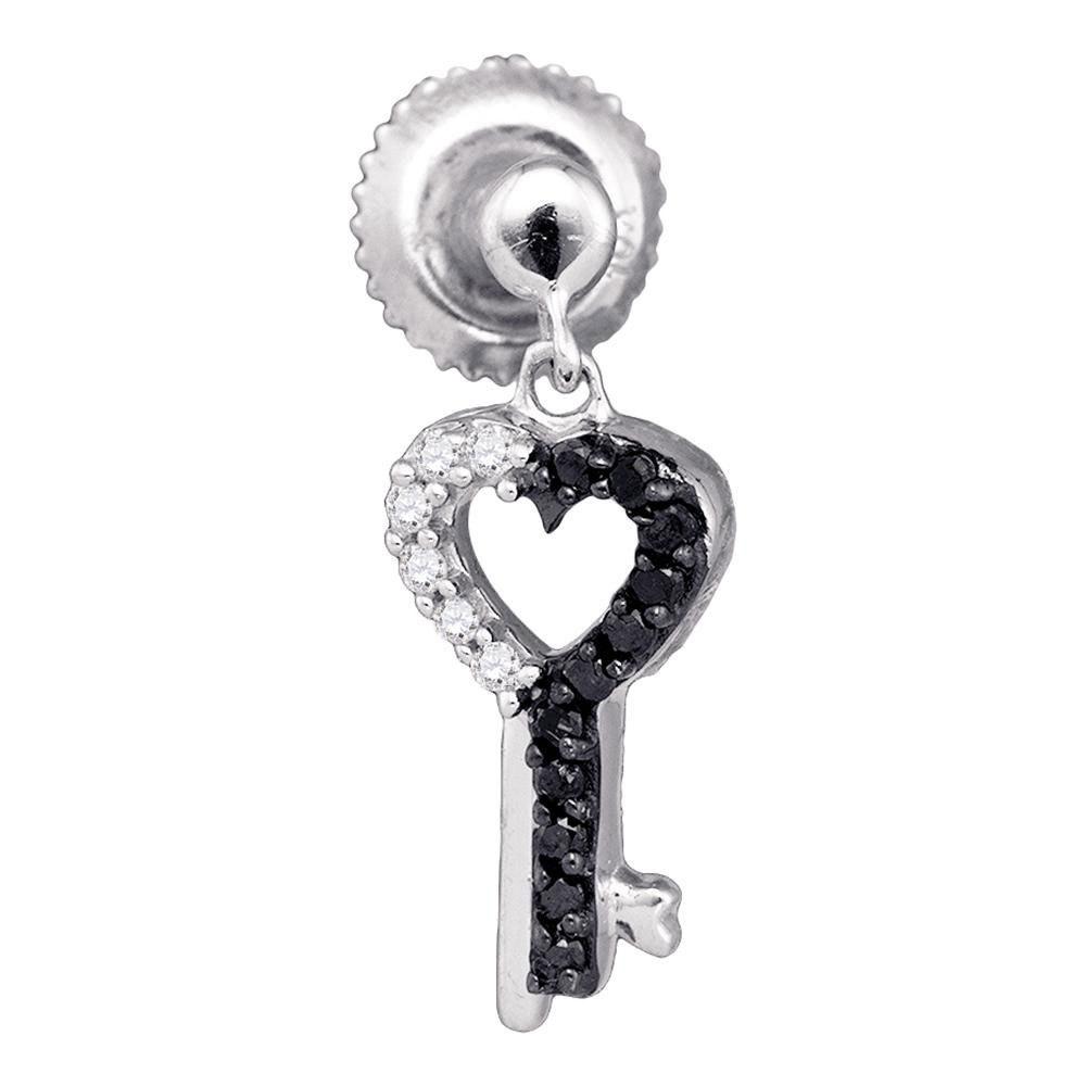 Primary image for 10k White Gold Round Black Color Enhanced Diamond Key Heart Dangle Earrings 1/6