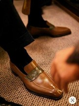 Handmade Men Brown Color Loafer Slip On Dress Business Shoes, Office Shoe - £110.85 GBP