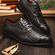 John Classic Dress Oxford Woven Calfskin Crocodile Shoes Black image 6