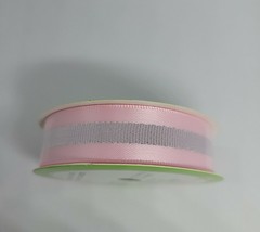 Floral Garden Grosgrain Ribbon with Metallic Stripe Pink . 5/8&quot;x9&#39;. 3 yards. - £7.08 GBP