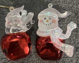 2 Glass Snowman And Santa Claus Red Bell Christmas Ornaments - $59.94 MXN
