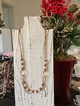 “Pearl Girl” Handcrafted Pearl/Yellow Gold Leather/Earrings Necklace Free Ship! - £28.86 GBP