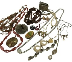 Vintage Jewelry Lot Brown Earth tones 1928 Necklace Bracelet Brooch Earrings - £15.56 GBP