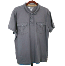 Arizona Jean Co Men Size Large Grey Polo Cotton Buttons 2 Pockets Short Sleeves - £9.29 GBP