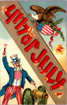 Uncle Sam 4th Of July Patriotic Liberty Firecracker Eagle Cannon Postcard - £8.79 GBP