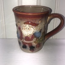 Vintage Folk Art Santa Hand Glazed Tall 5.5&quot; Coffee Mug Cup Christmas Textured - £14.31 GBP