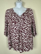 NWT Lee Womens Plus Size 2X Purple Animal Print V-neck Stretch Top 3/4 Sleeve - $24.26