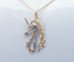 14K Multitone Yellow Rose &amp; Gold Michael Anthony Unicorn Pendant Necklace - £265.74 GBP