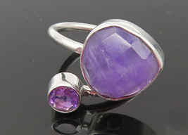 925 Sterling Silver - Faceted Amethyst Shiny Bypass Band Ring Sz 6 - RG10381 - £23.12 GBP