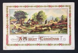 Antique A Merry Christmas Greeting Card  Early 1900s P. Sander 799 Landscape - £11.79 GBP