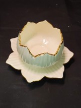 Ceramic Lotus Flower Votive Candle Holder /  Tray 2 Pcs Cream / Off White - £9.77 GBP